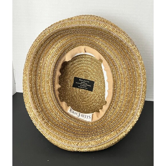 ERIC JAVITS Straw Sun Hat Boho Beaded Bucket Cloche USA Women’s Resort Rainbow - Picture 8 of 10